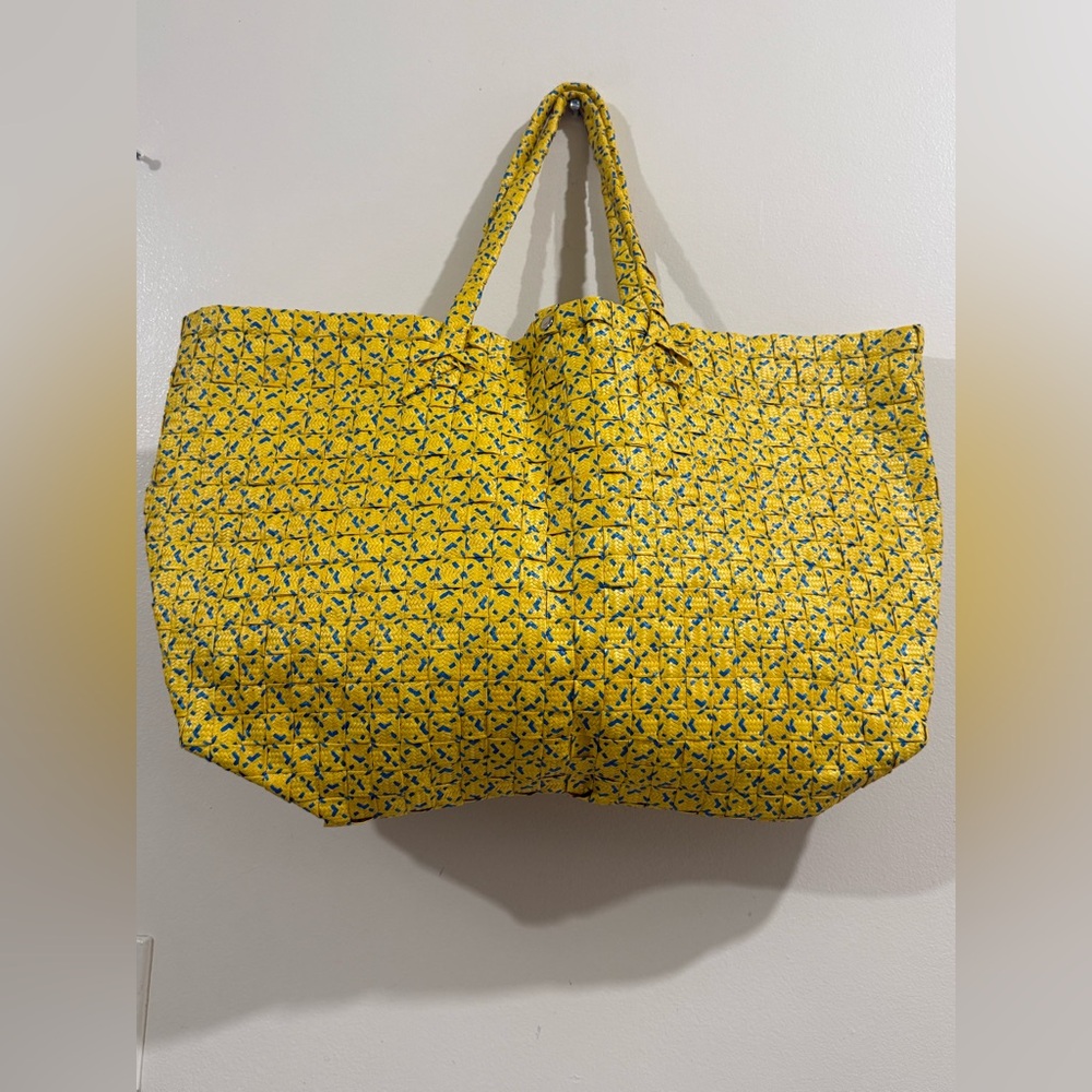 Yellow Floral Quilted Tote Bag with Green Accent